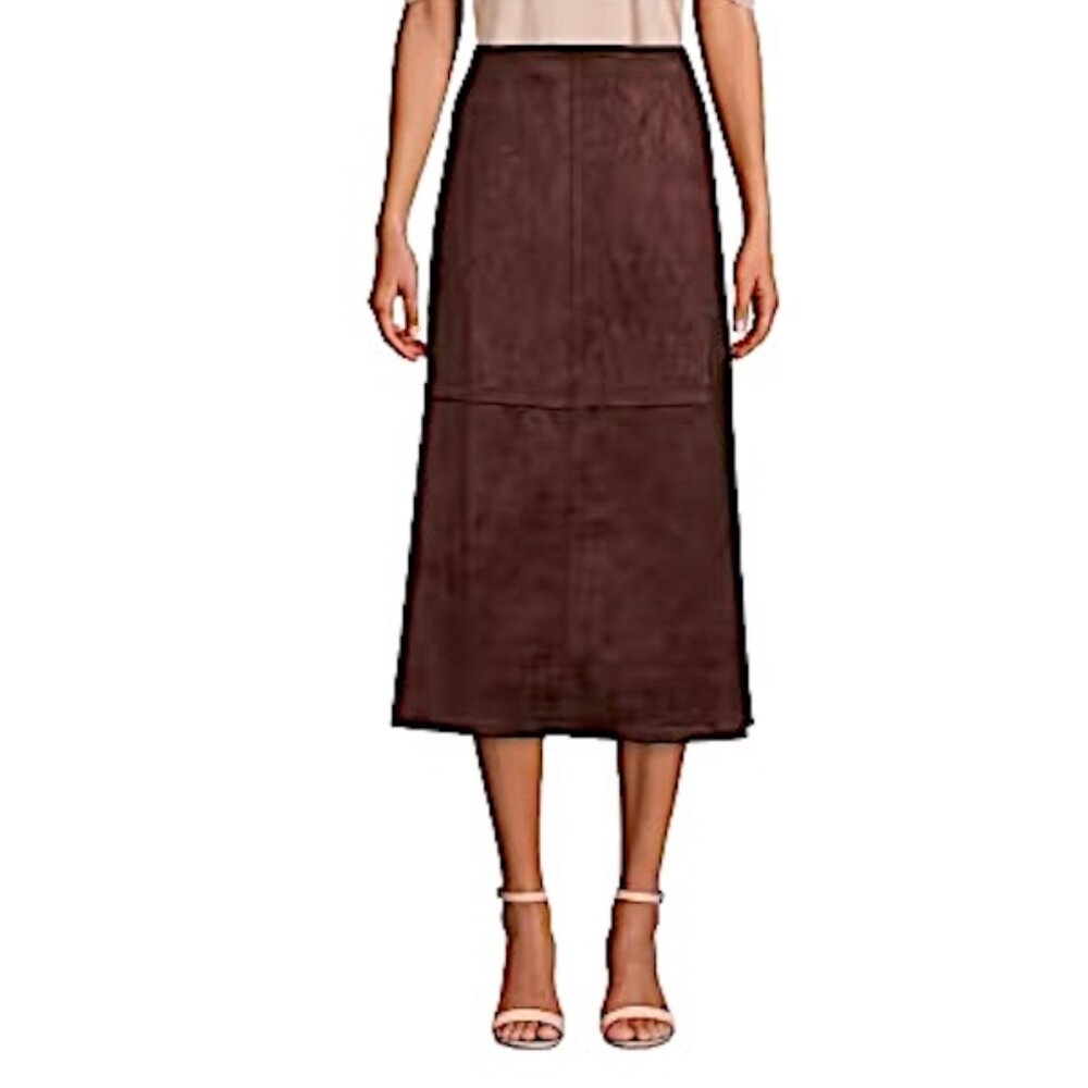Max Studio Chocolate Brown Suede Pull-on A-Line Midi Skirt Women's S NEW - Picture 2 of 12